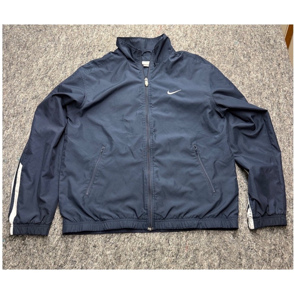 Nike Mens Vintage Windbreaker Jacket Navy Blue Full Zip Mesh Lined Size L‎